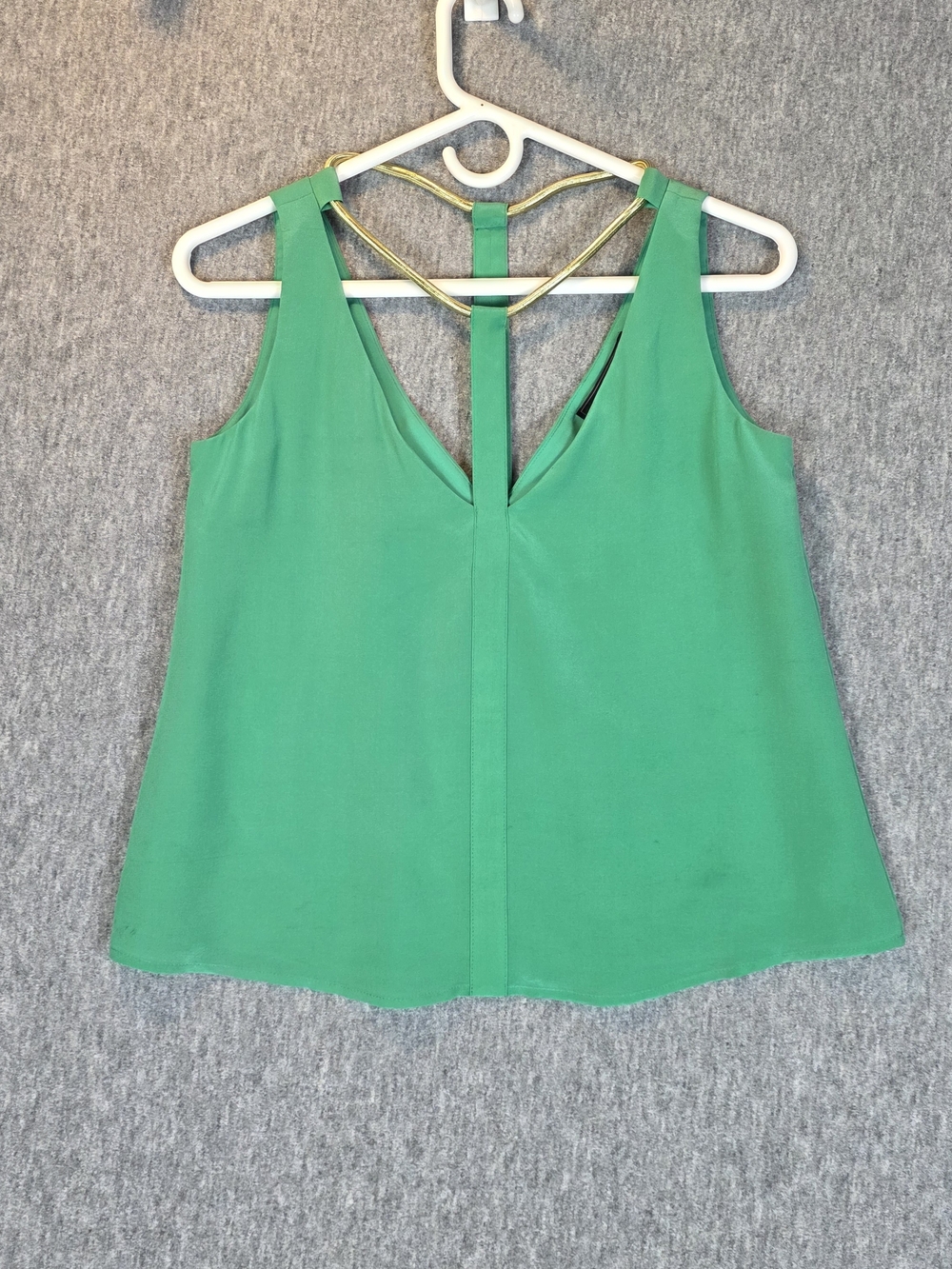 NEW BCBGMaxAzria Silk Halter Tank Top Gold Trimmed Green Wmn's XS